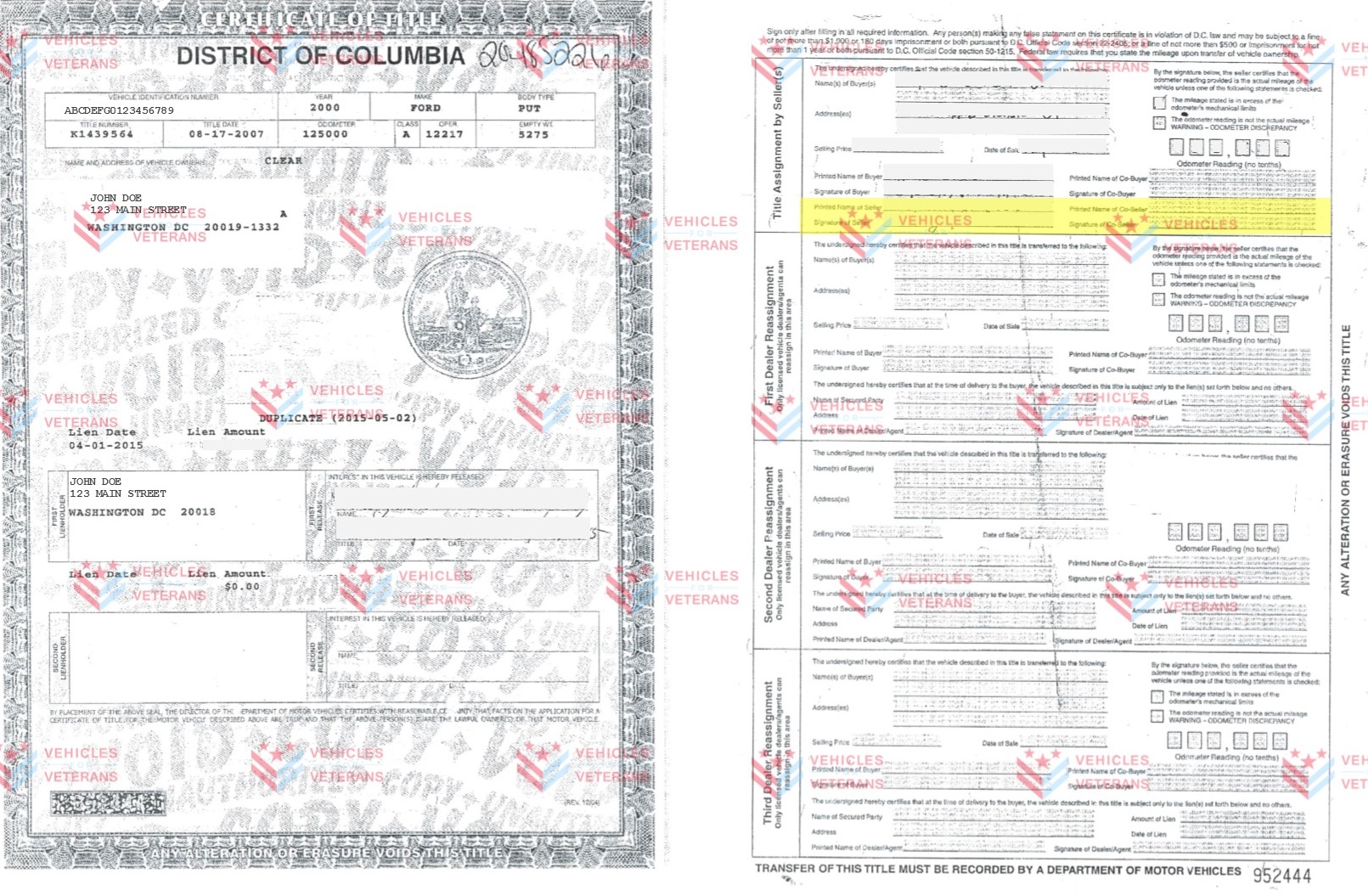 How to fill out a Washington DC vehicle title when donating a car